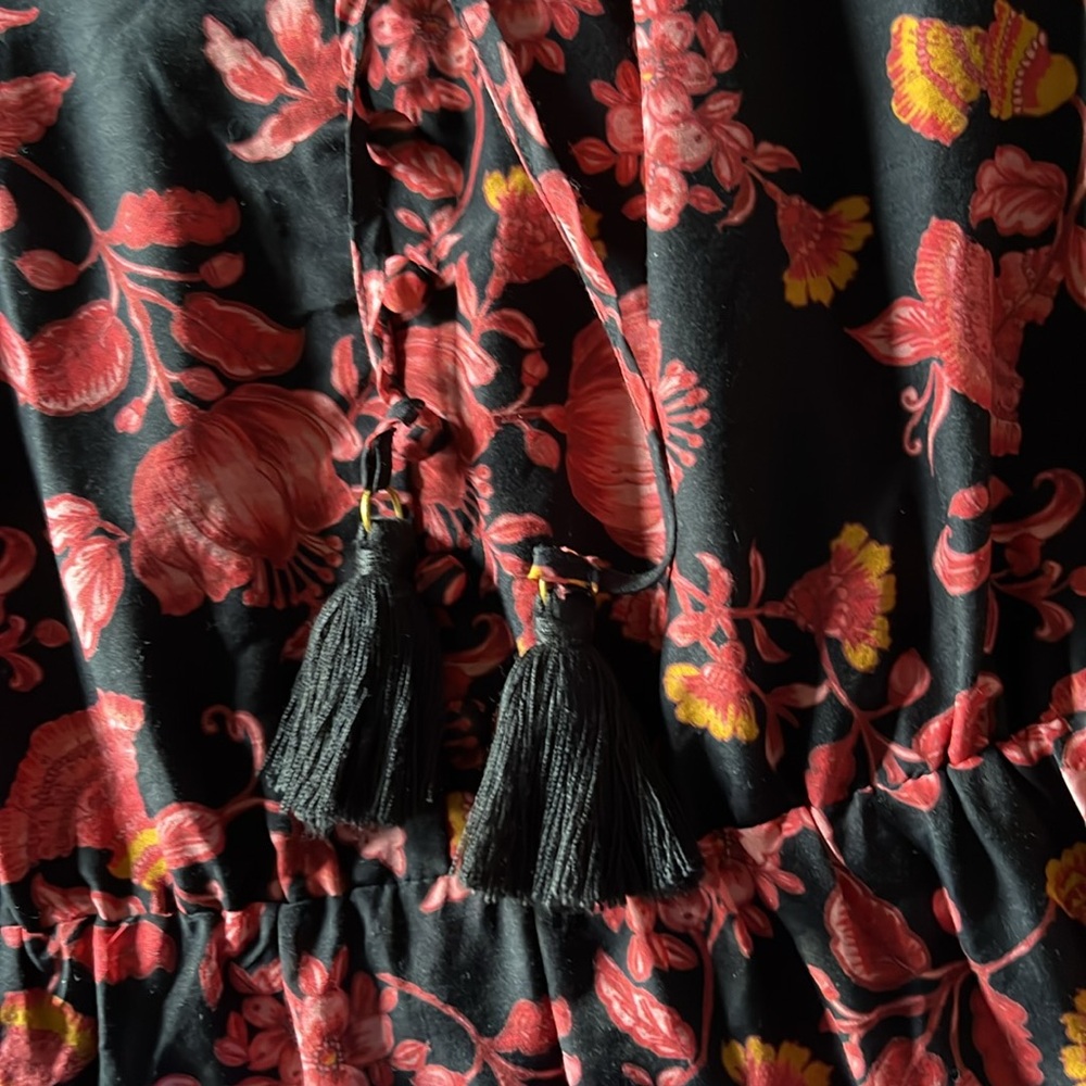 Alice + Olivia Black Floral Mini Dress with Pink and Gold Border - Picture 14 of 16